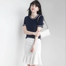 미우미우 2019 SS 반팔티 러플 치마 데일리룩 여성 세트