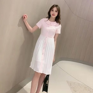 샤넬 2019 SS 투톤 카라 주름 하객룩 여성 원피스