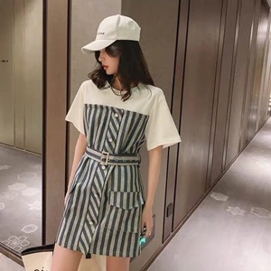 디올 2019 SS 투톤 스트라이프 데일리룩 여성 원피스