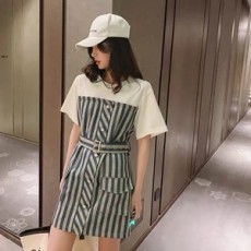 디올 2019 SS 투톤 스트라이프 데일리룩 여성 원피스