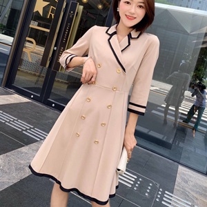 디올 2019 SS 카라 단추 7부소매 오피스룩 여성 원피스