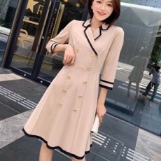 디올 2019 SS 카라 단추 7부소매 오피스룩 여성 원피스