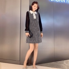 샤넬 2019 SS 트위드 레이스 카라 데일리룩 여성 원피스
