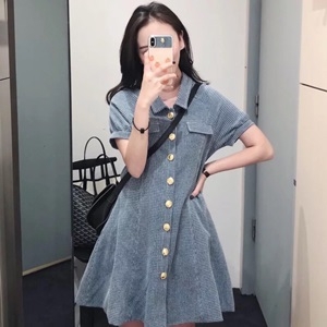 샤넬 2019 SS 체크 단추장식 데일리룩 여성 원피스