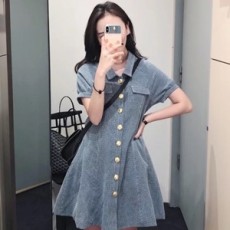 샤넬 2019 SS 체크 단추장식 데일리룩 여성 원피스