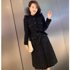 디올 2019 SS 트위드 포켓 벨트장식 오피스룩 여성 롱코트