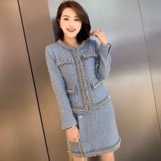 샤넬 2019 SS 트위드 진주 체크 자켓 스커트 하객룩 여성 세트
