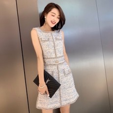 샤넬 2019 SS 트위드 포켓장식 하객룩 여성 원피스