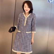 샤넬 2019 SS 트위드 체크무늬 데일리룩 여성 원피스