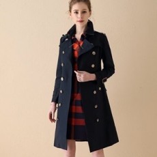버버리 2019 SS 스티치 네이비 여성 롱 트렌치코트