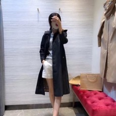 버버리 2019 SS 후드 네이비 여성 롱 트렌치코트