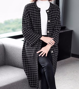샤넬 2019 SS 체크무늬 포켓 여성 롱코트