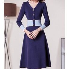 발렌티노 2019 SS 투톤 니트 단추장식 여성 원피스