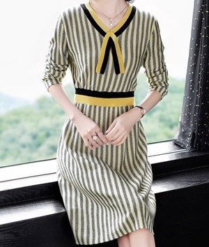 구찌 2019 SS 스트라이프 리본 여성 원피스