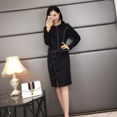 디올 2020 SS 진주장식 스티치 러플 여성 원피스