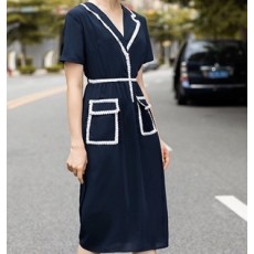 샤넬 2020 SS 레이스장식 큐빅단추 여성 원피스