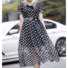 디올 2020 SS 땡땡이 카라 여성 원피스