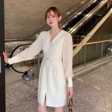 디올 2020 SS 벨트장식 시스루 긴팔 여성 원피스