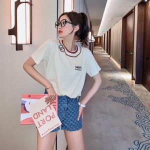 구찌 2020 SS 패치로고 라운드넥 여성 반팔티