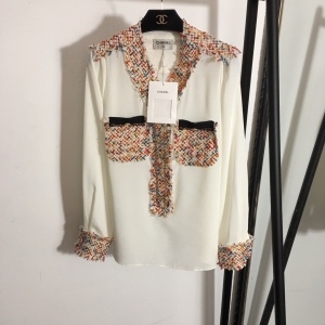 샤넬 2020 SS 트위드 포켓 여성 긴팔 셔츠