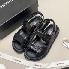 샤넬 2020 SS 로고 레더 블랙 여성 샌들