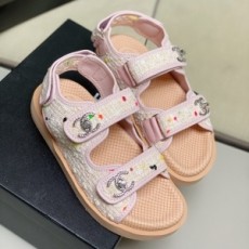 샤넬 2020 SS 로고 트위드 핑크 여성 샌들