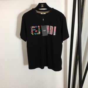 펜디 2020 SS 플라워 자수 F로고 여성 반팔티