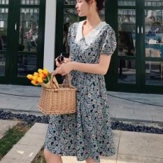 미우미우 2020 SS 레이스 카라 플라워 여성 원피스