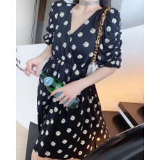 샤넬 2020 SS 플라워 프릴 반팔 여성 원피스