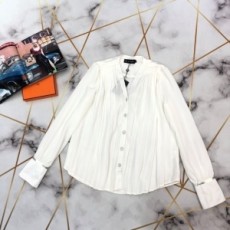 샤넬 2020 SS 주름 로고 여성 긴팔 블라우스