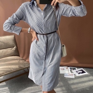 루이비통 2020 SS 스트라이프 카라 롱셔츠 여성 원피스