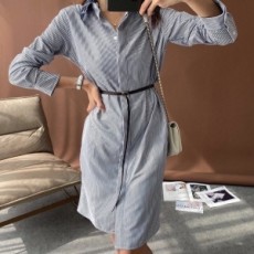 루이비통 2020 SS 스트라이프 카라 롱셔츠 여성 원피스