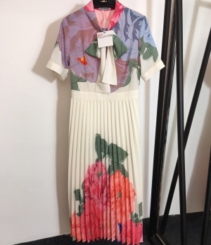 발렌티노 2020 SS 플라워 리본 주름 여성 원피스