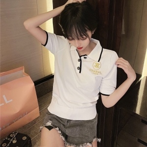 샤넬 2020 SS 캐릭터 로고 자수 여성 반팔티