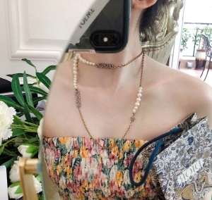 디올 DIOR 2020 SS 진주 큐빅 롱 체인 목걸이