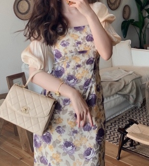 샤넬 CHANEL 2020 SS 플라워 퍼프 소매 여성 원피스