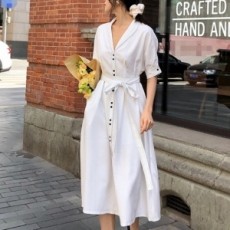 디올 DIOR 2020 SS 카라 리본벨트 퍼프 여성 원피스