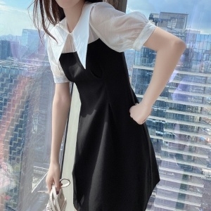 디올 DIOR 2020 SS 카라 투톤 퍼프소매 여성 원피스