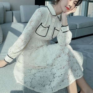 샤넬 CHANEL 2020 SS 포켓 라인 카라 레이스 여성 원피스