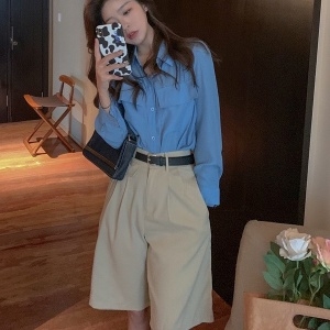 디올 DIOR 2020 SS 포켓 카라 긴팔 셔츠 반바지 여성 세트