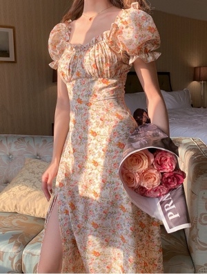 미우미우 MIUMIU 2020 SS 프릴 끈리본 플라워 여성 원피스