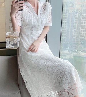 샤넬 CHANEL 2020 SS 레이스 카라 큐빅 여성 원피스