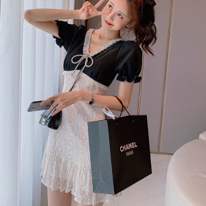 샤넬 CHANEL 2020 SS 레이스 프릴 리본 여성 원피스