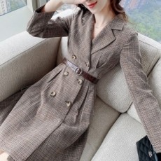 샤넬 CHANEL 2020 체크무늬 벨트 여성 원피스