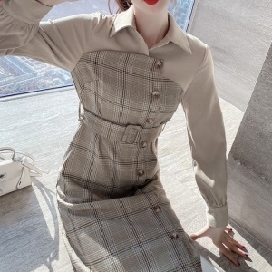 버버리 BURBERRY 2020 투톤 체크 카라 여성 원피스