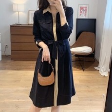 디올 DIOR 2020 투톤 카라 포켓 데님 여성 원피스