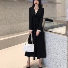 샤넬 CHANEL 2020 프릴 투톤 끈리본 여성 원피스