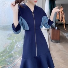 디올 DIOR 2020 투톤 지퍼장식 러플 여성 원피스