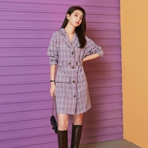 샤넬 CHANEL 2020 체크 카라 포켓 벨트 여성 원피스