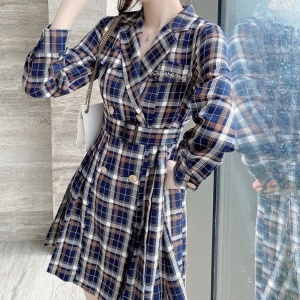 샤넬 CHANEL 2020 체크 카라 로고 자수 여성 원피스